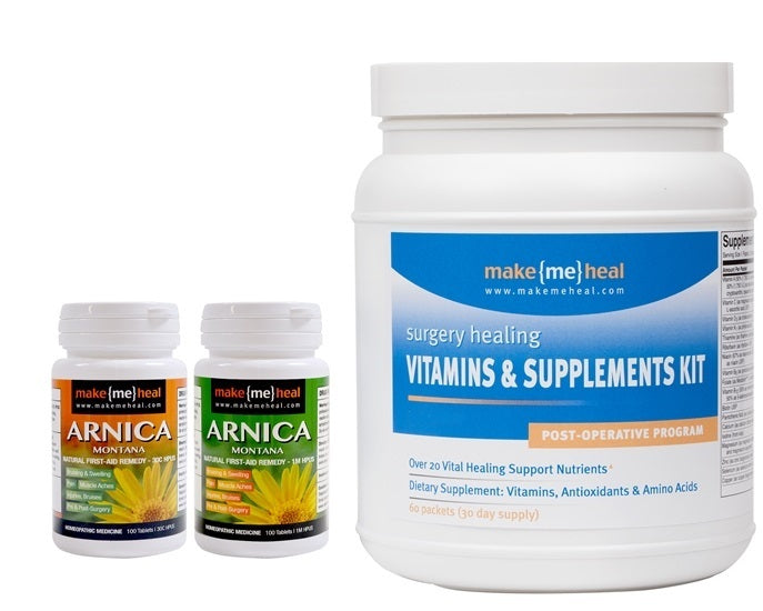 MakeMeHeal Healing Essentials Kit (Post-Operative Supplements, Vitamins & Arnica Montana Swelling & Bruising Kit)